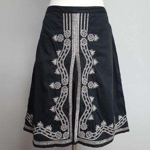 Old Navy Black A-Line Skirt with White Embroidery